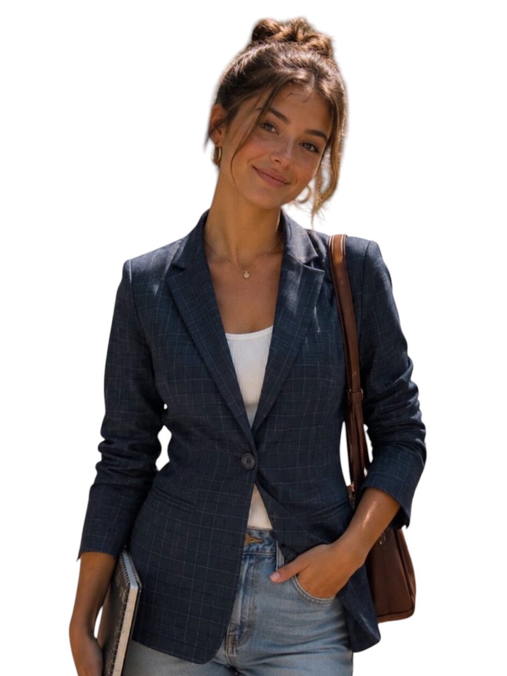 💙NWOT ZARA Women's Blue Green Plaid Tartan Classic Minimalist Tailored Blazer S
